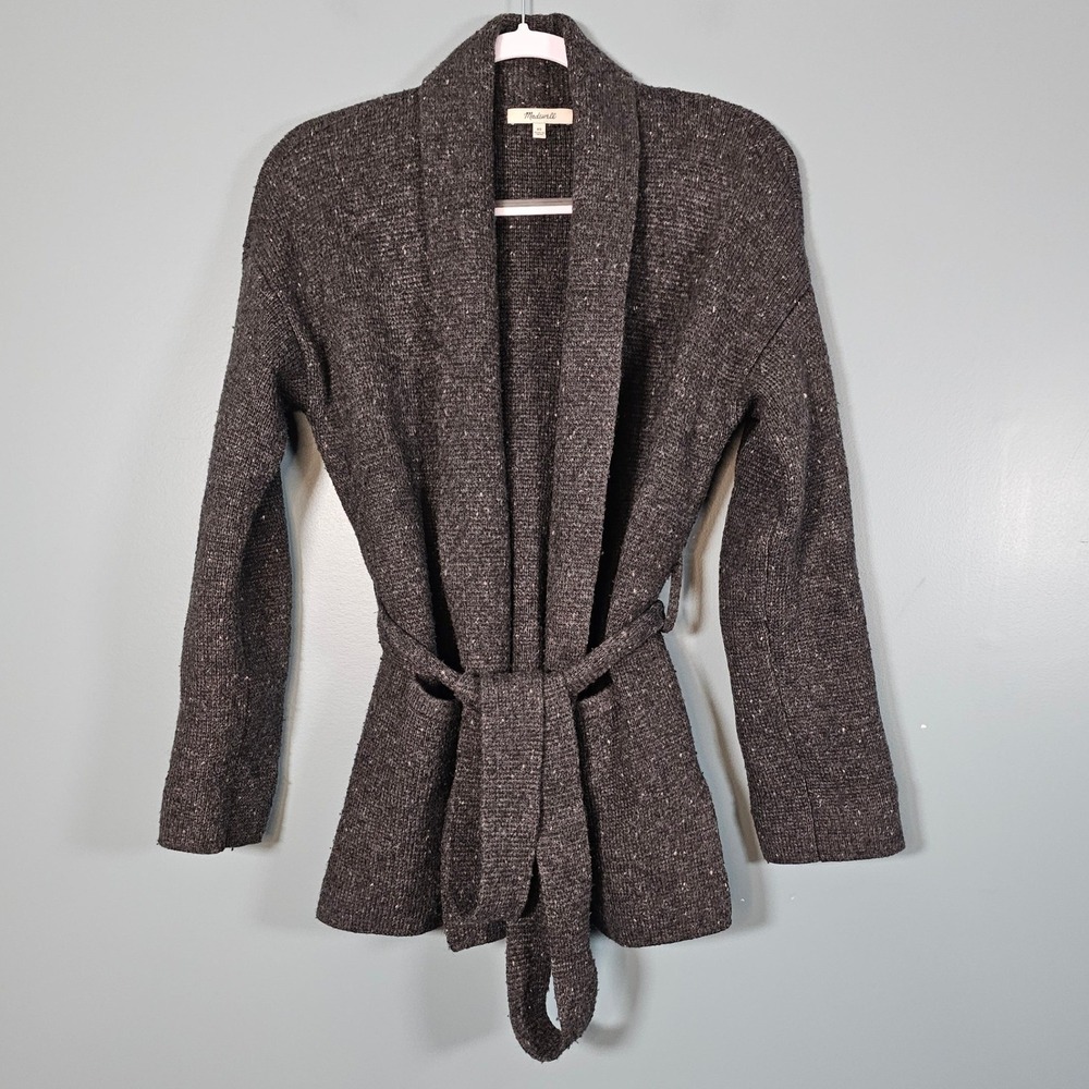 Madewell Women's Charcoal Speckled Shawl Collar Knit Belted Cardigan Sweater XS